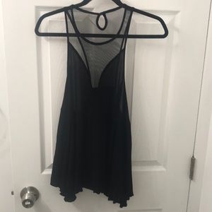 Plunging mesh neckline, flowey shirt